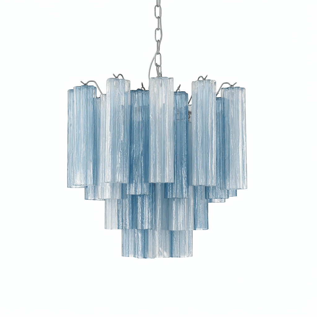 Art Deco Murano Glass Tube Chandelier in Nickel for Dining Room and Bedroom