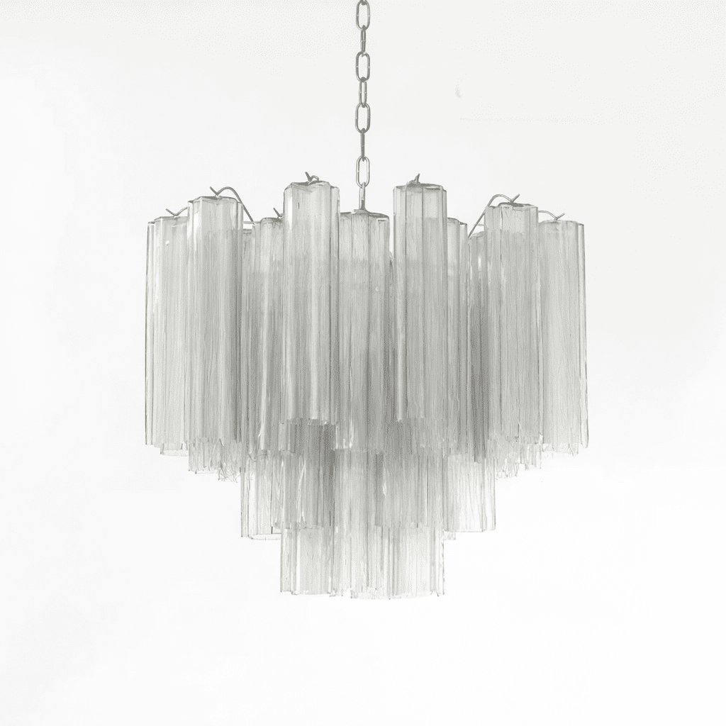 Art Deco Murano Glass Tube Chandelier in Nickel for Dining Room and Bedroom