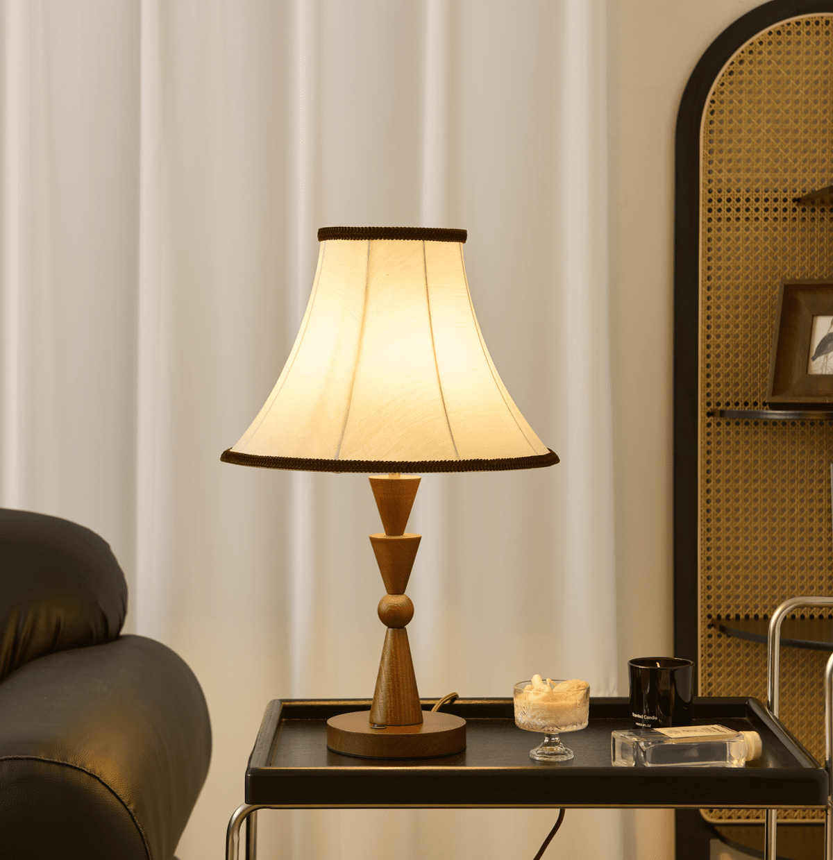 Elowen Bloom Embroidered Table Lamp with Walnut Base
