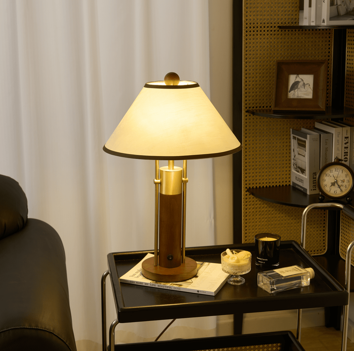 Harrington Table Lamp – Modern Walnut Wood & Brass Accent Lamp