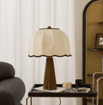 Bellina Table Lamp with Scalloped Fabric Shade and Walnut Wood Base