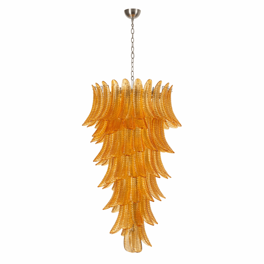 Amber Leaf Cascade Chandelier — Modern Art Glass Pendant for Dining Room