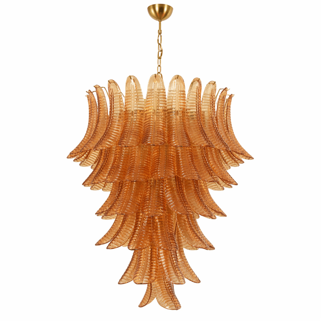 Amber Leaf Cascade Chandelier — Modern Art Glass Pendant for Dining Room