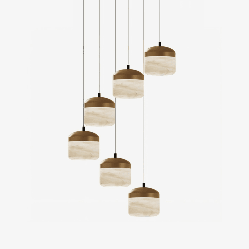 Asta Alabaster Pendant Light – Sculptural Gold Metal & Natural Stone Chandelier