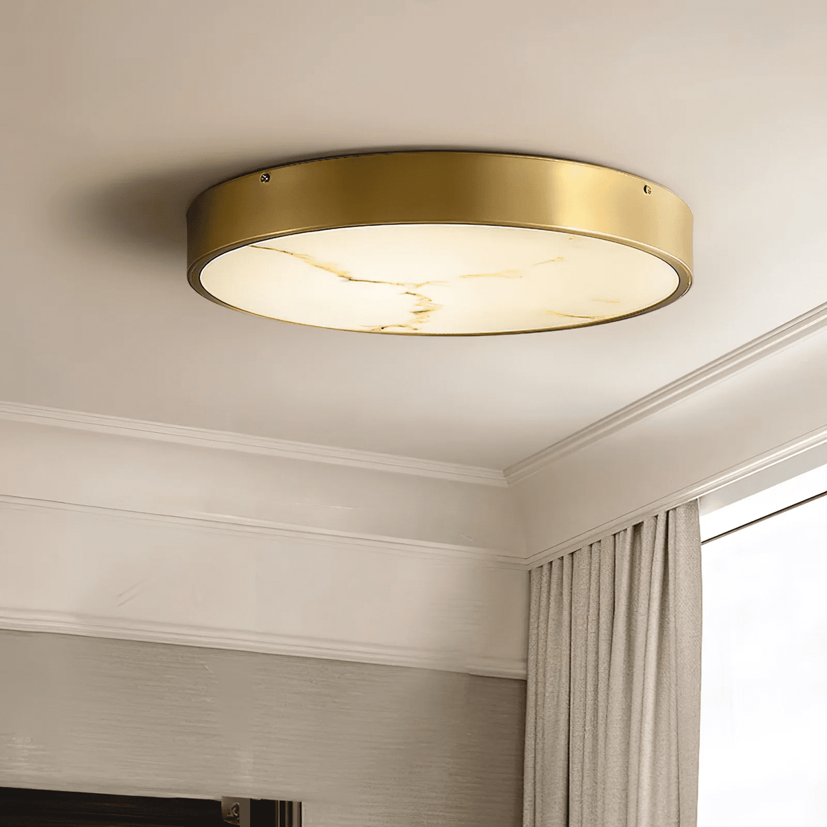 Calista Alabaster Ceiling Light in Brass | Modern Flush Mount LED