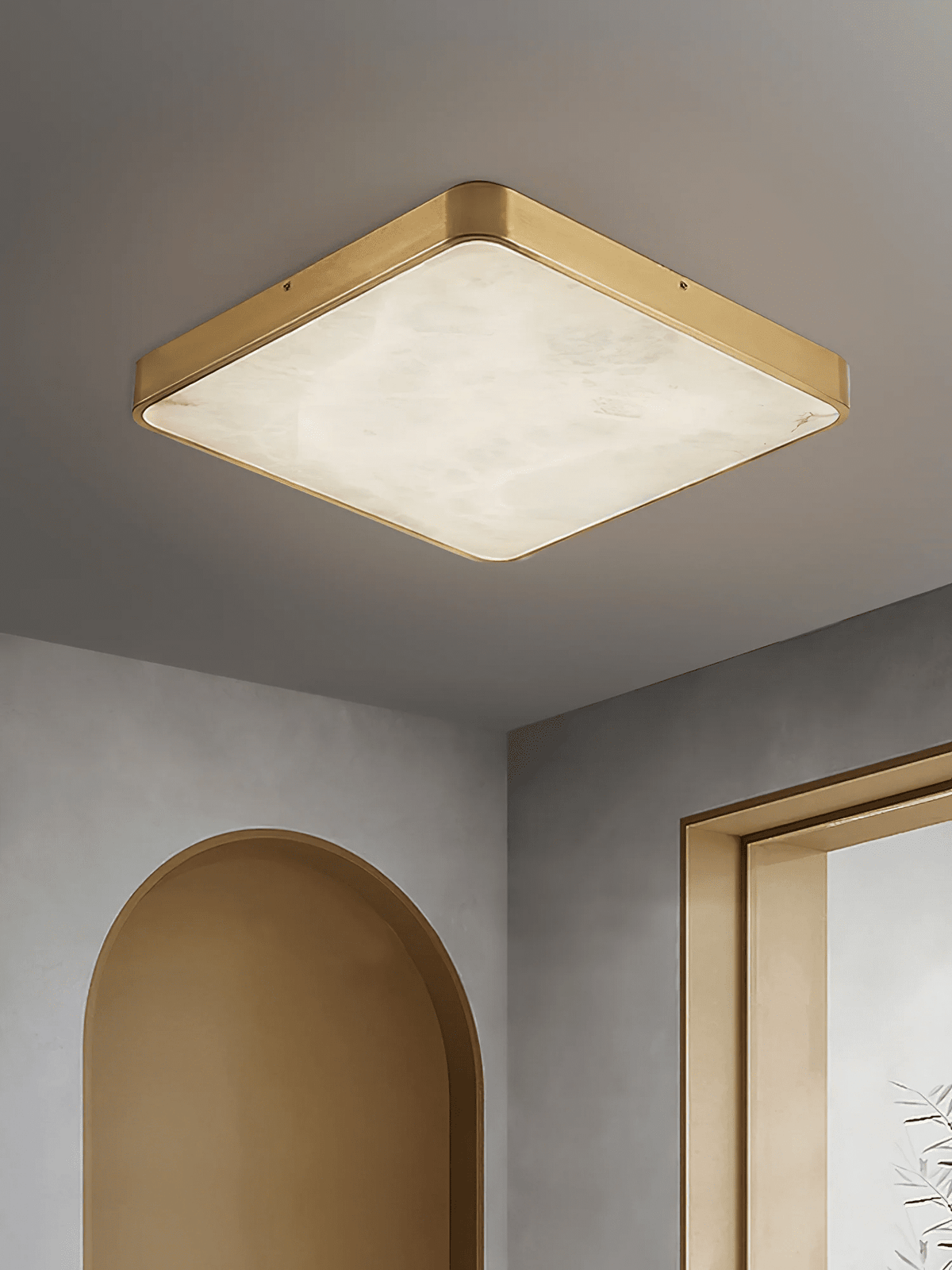 Calista Alabaster Ceiling Light in Brass | Modern Flush Mount LED