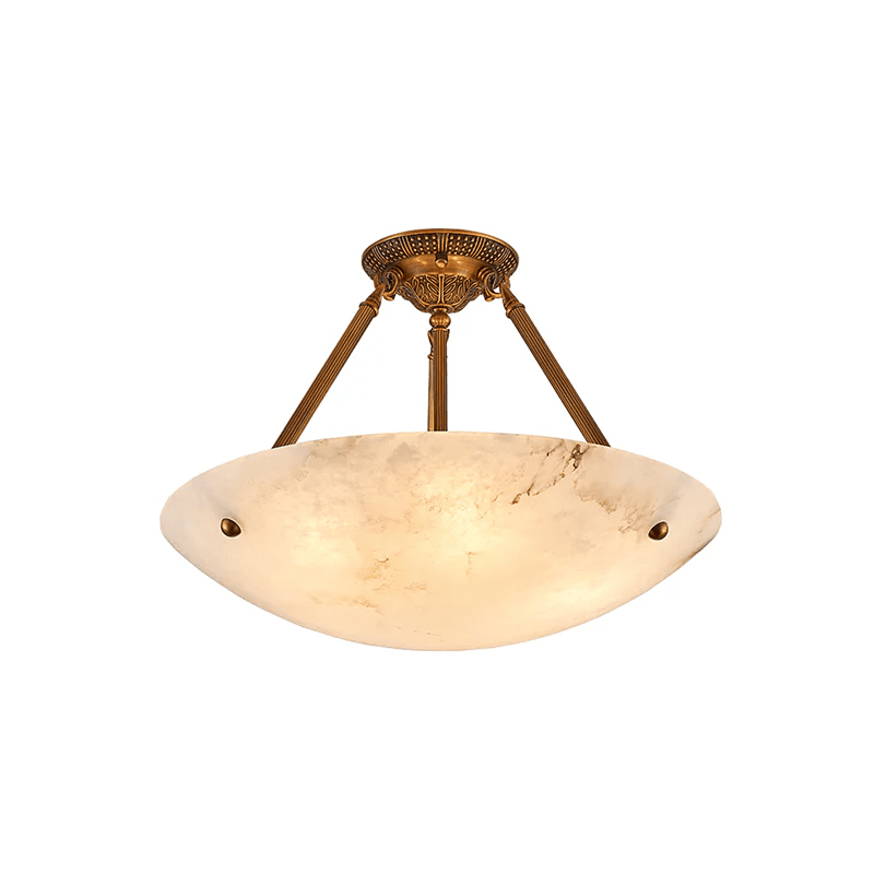 Calyra Semi-Flush Alabaster Ceiling Light in Antique Brass