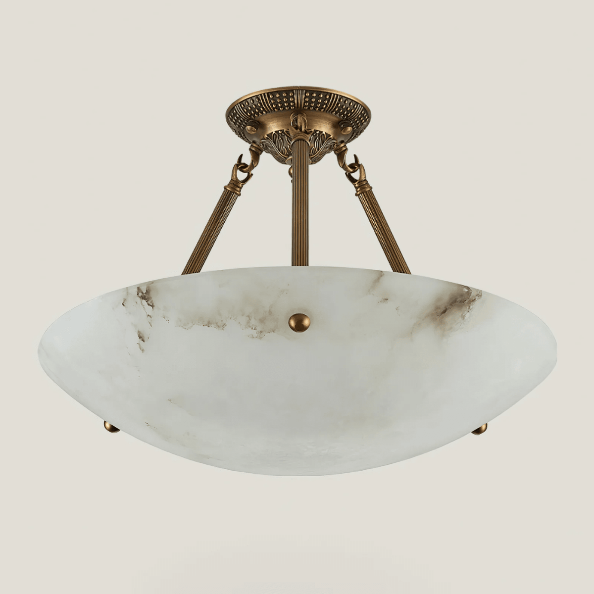 Calyra Semi-Flush Alabaster Ceiling Light in Antique Brass