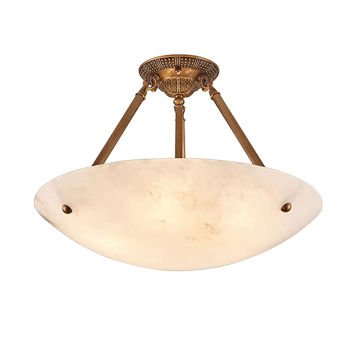 Calyra Semi-Flush Alabaster Ceiling Light in Antique Brass