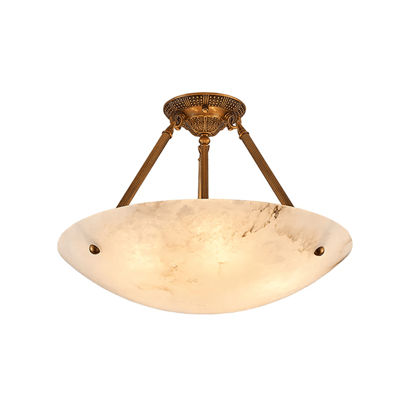 Calyra Semi-Flush Alabaster Ceiling Light in Antique Brass