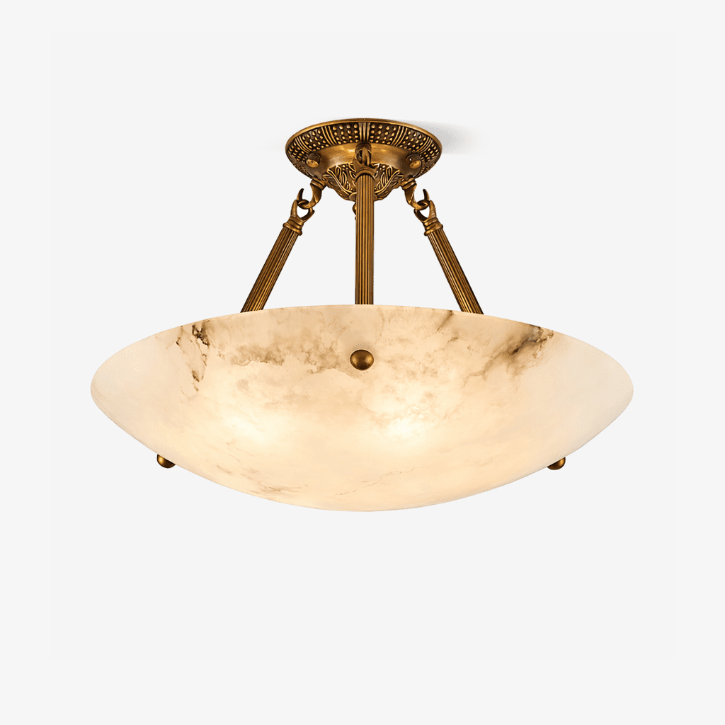 Calyra Semi-Flush Alabaster Ceiling Light in Antique Brass