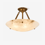 Calyra Semi-Flush Alabaster Ceiling Light in Antique Brass