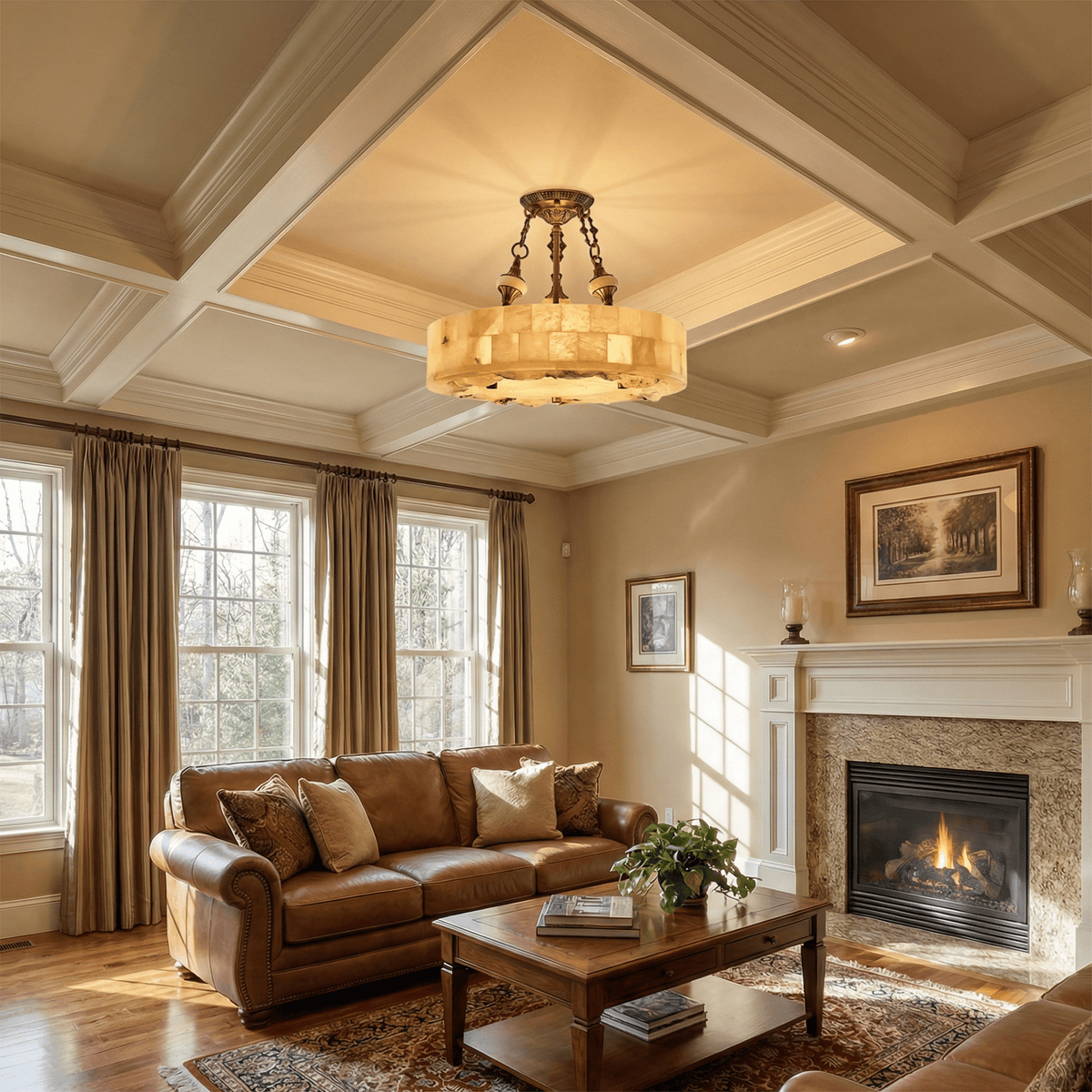Aurevia Alabaster Chandelier in Antique Brass | Modern Luxury Ceiling Light