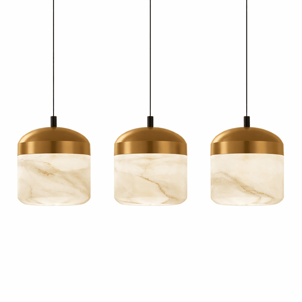 Asta Alabaster Pendant Light – Sculptural Gold Metal & Natural Stone Chandelier