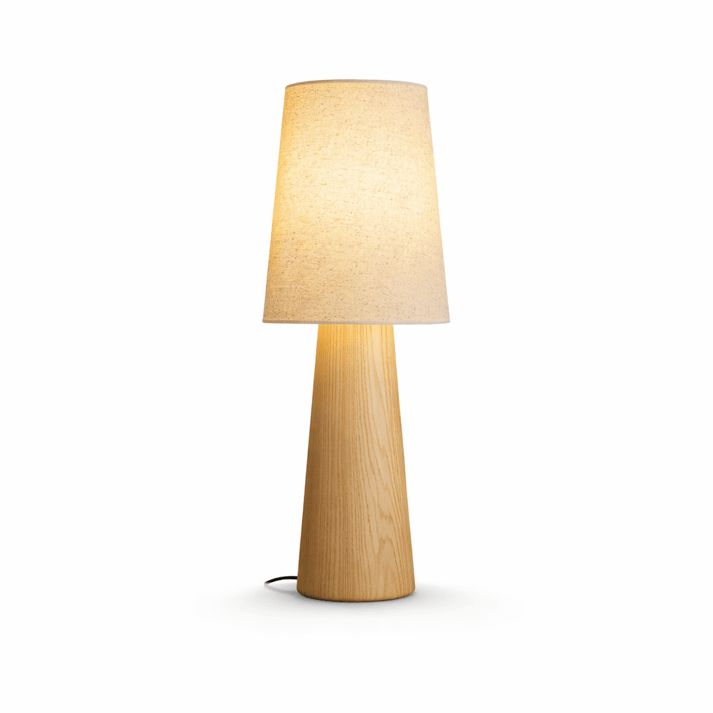 Norvia Modern Wood Table Lamp with Fabric Shade for Bedroom and Living Room