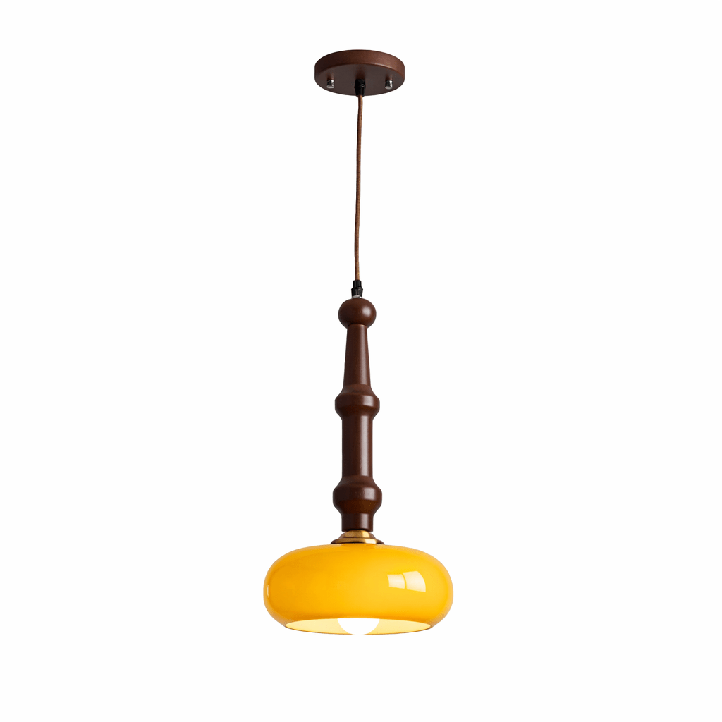 Solvra Modern Wood and Amber Glass Pendant Light for Dining Room