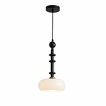 Solvra Modern Wood and Amber Glass Pendant Light for Dining Room