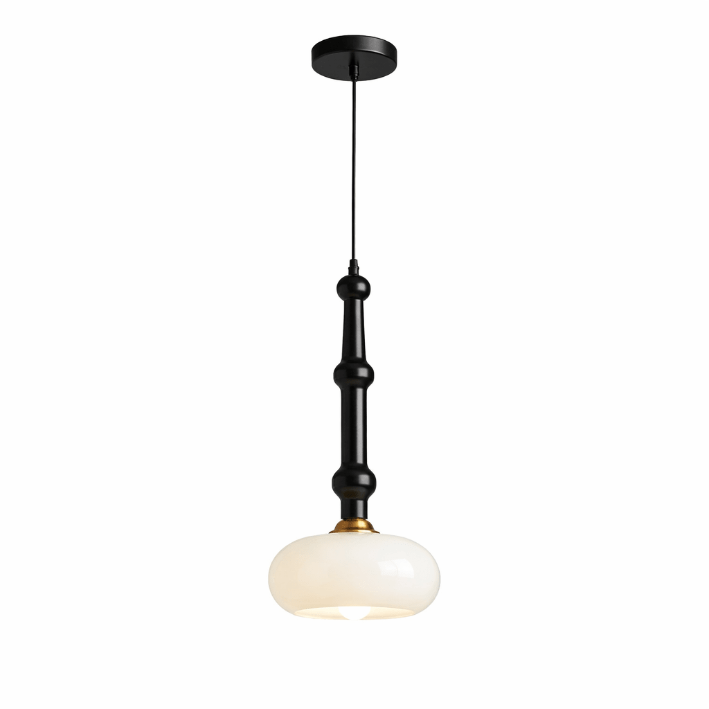Solvra Modern Wood and Amber Glass Pendant Light for Dining Room