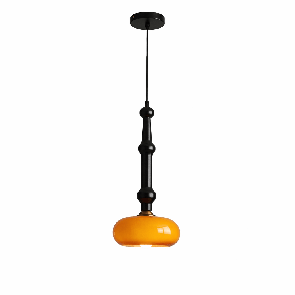 Solvra Modern Wood and Amber Glass Pendant Light for Dining Room