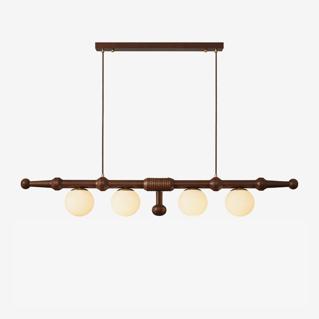 Elowen Rail Chandelier – Linear Wood & Glass Pendant Light