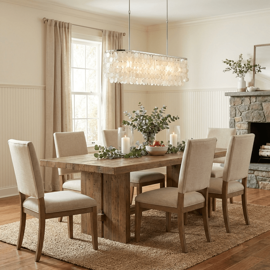 Liora Shell Linear Chandelier – Natural Shell Pendant Light for Dining & Living Rooms