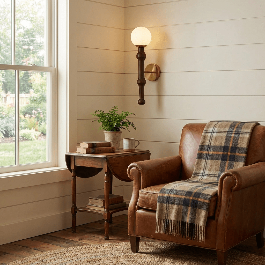 Elowen Drop Wall Sconce — Modern Wood & Brass Wall Light