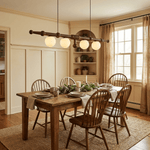 Elowen Rail Chandelier – Linear Wood & Glass Pendant Light