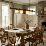 Elowen Rail Chandelier – Linear Wood & Glass Pendant Light