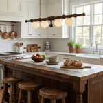Elowen Rail Chandelier – Linear Wood & Glass Pendant Light