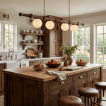 Elowen Rail Chandelier – Linear Wood & Glass Pendant Light