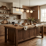 Elowen Rail Chandelier – Linear Wood & Glass Pendant Light