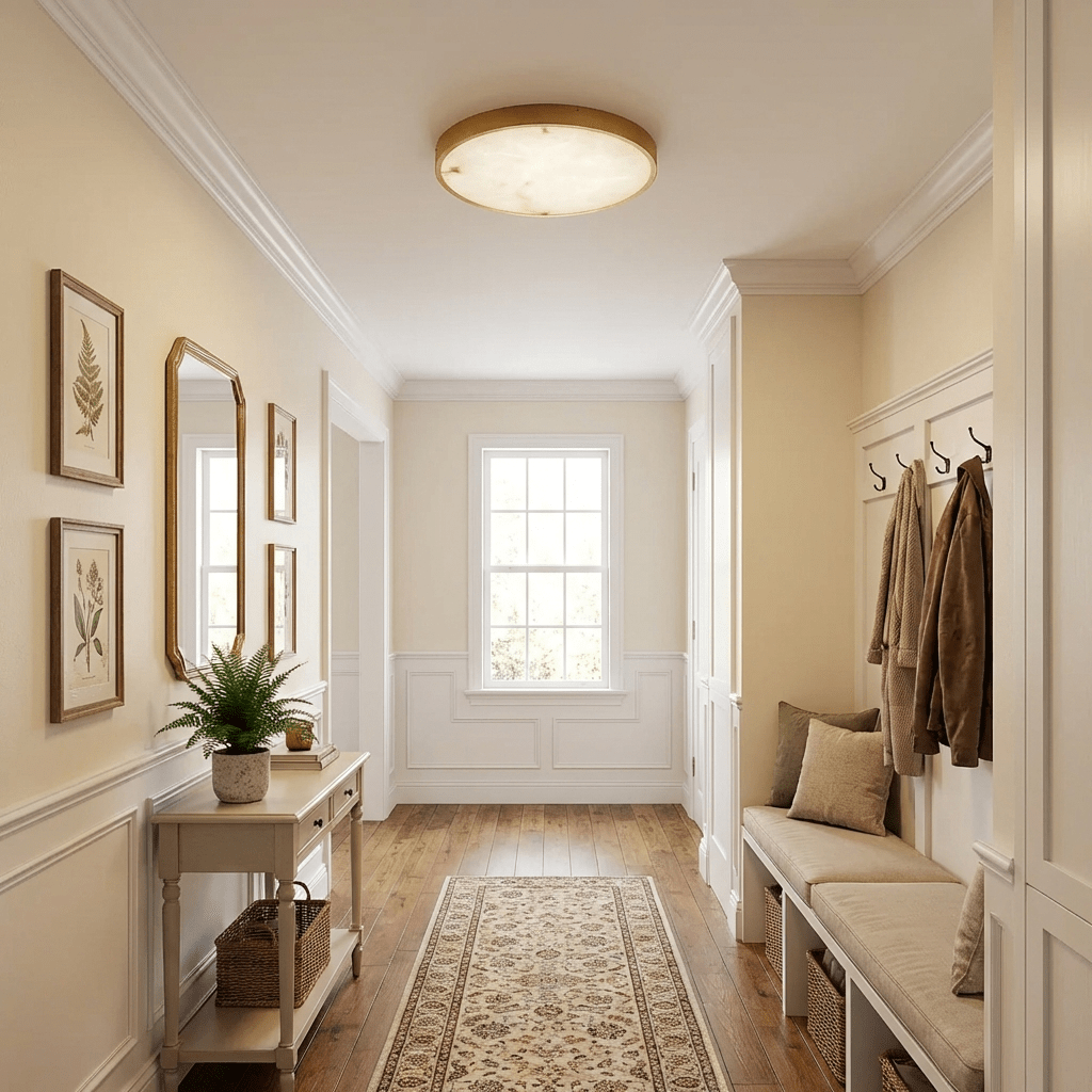 Calista Alabaster Ceiling Light in Brass | Modern Flush Mount LED