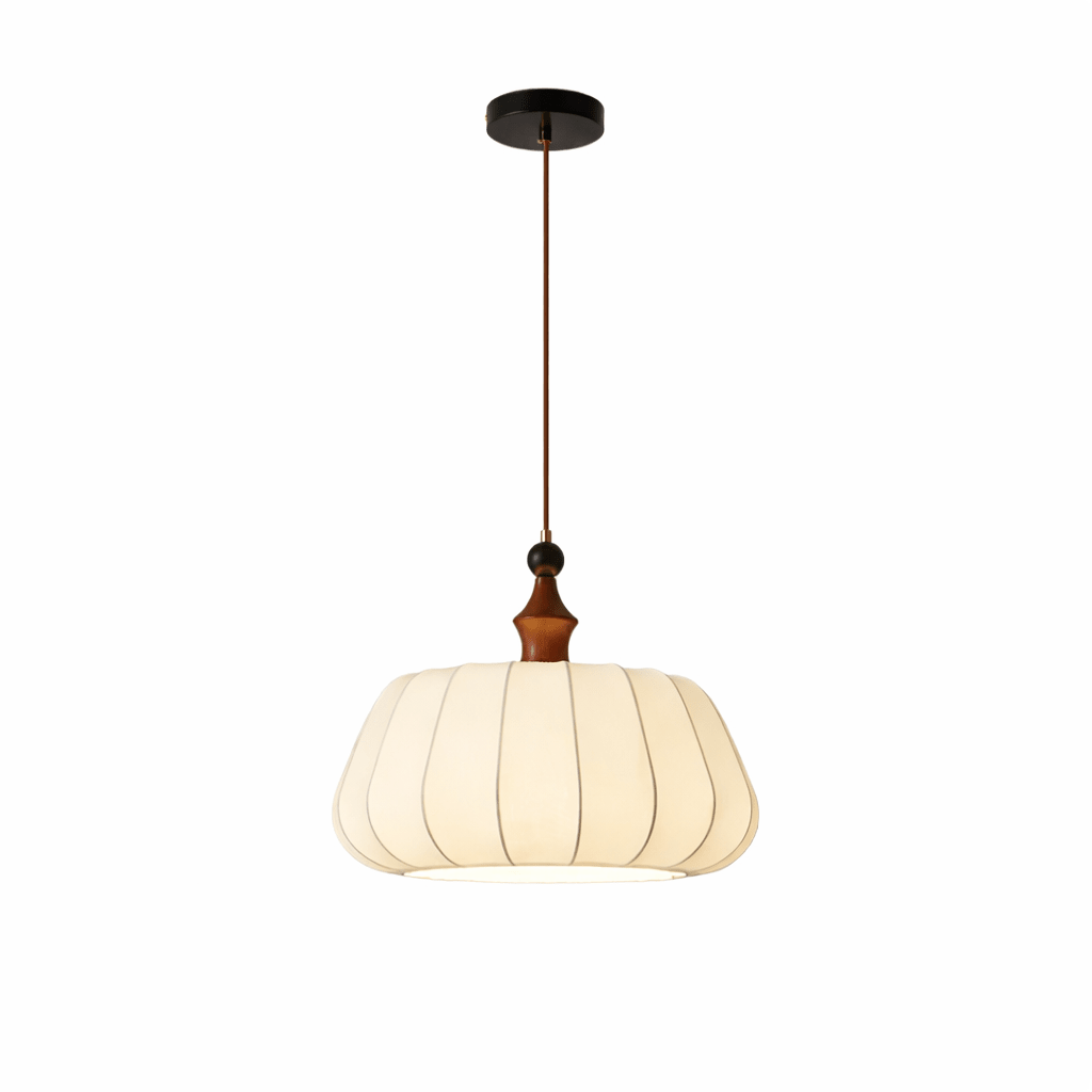 Lirenne Pleat Fabric Pendant Light with Walnut Wood Accent