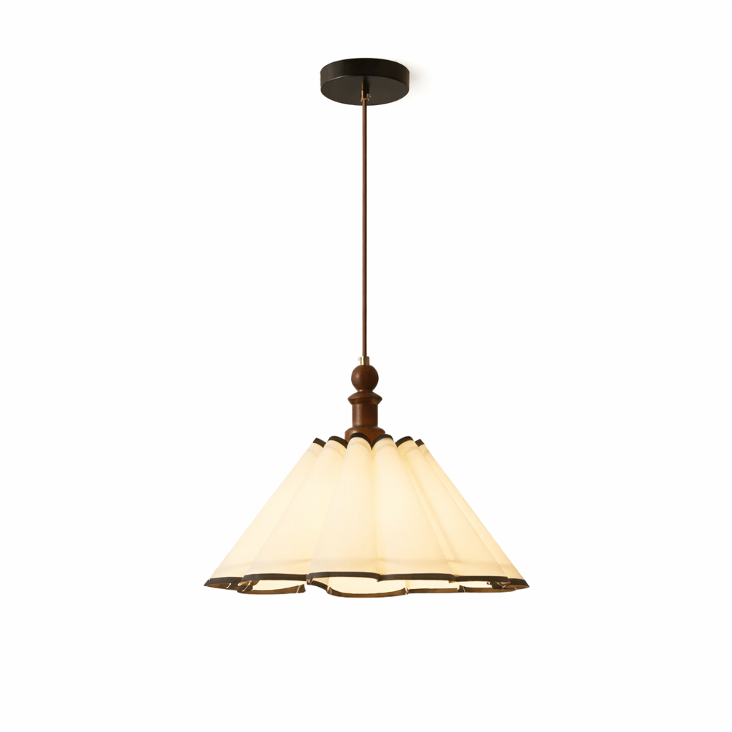 Lirenne Pleat Fabric Pendant Light with Walnut Wood Accent