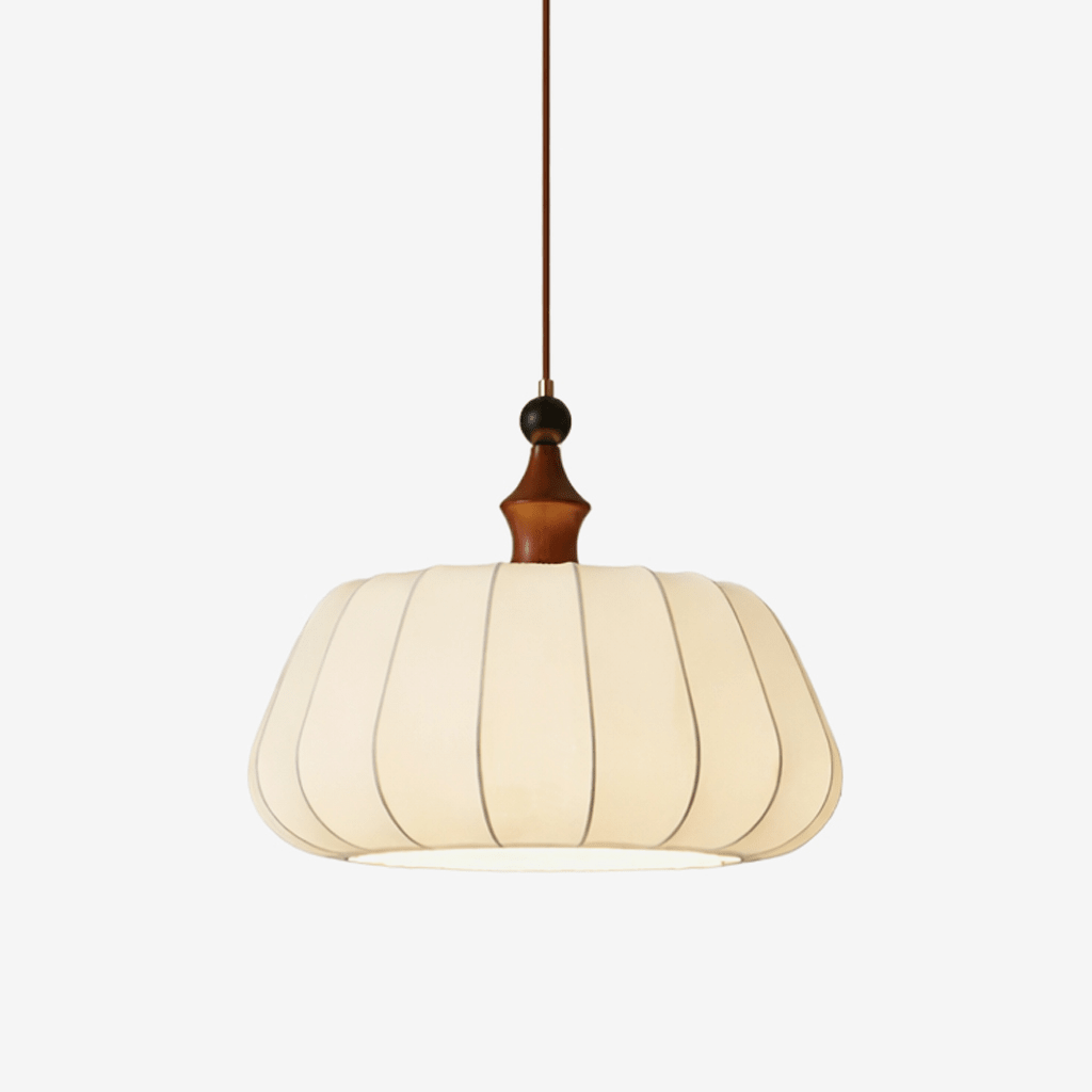 Lirenne Pleat Fabric Pendant Light with Walnut Wood Accent
