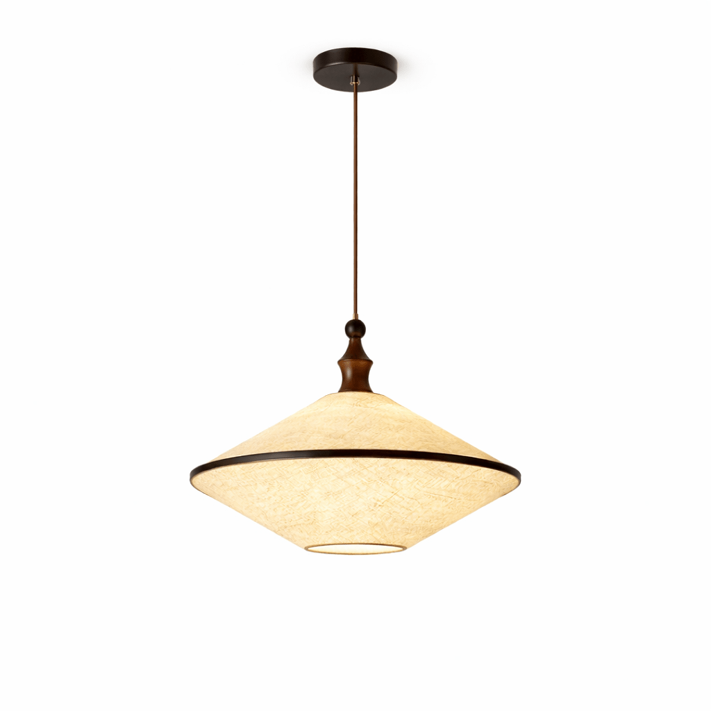 Lirenne Pleat Fabric Pendant Light with Walnut Wood Accent