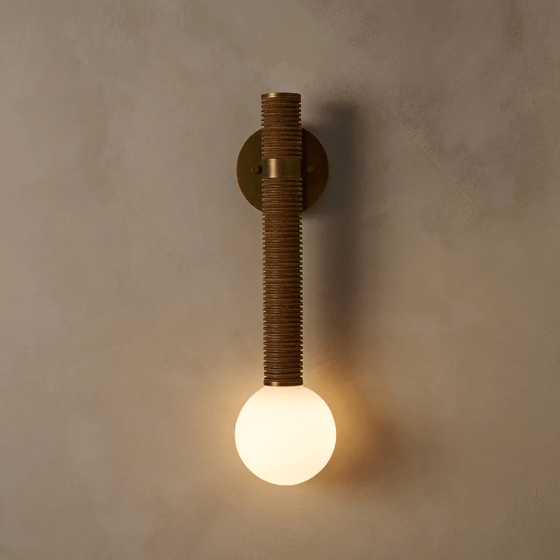 Lestro Wall Sconce with Leather Stem and Opal Glass Globe