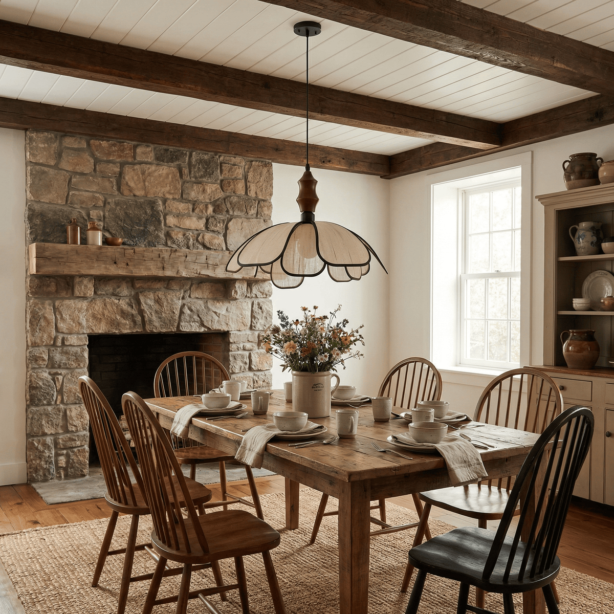 Petaline Whisper Pendant Light – Modern Fabric & Wood Designer Lamp