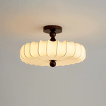 Aveline Bloom Modern Flush Mount Ceiling Light in Walnut and White Fabric