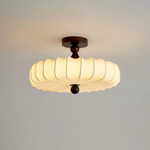 Aveline Bloom Modern Flush Mount Ceiling Light in Walnut and White Fabric