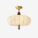 Floravelle Lantern Semi Flush Mount Ceiling Light in Walnut and Ivory