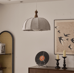Boucle Harbor Pendant Light – Textured Dome with Walnut Accent