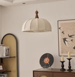 Boucle Harbor Pendant Light – Textured Dome with Walnut Accent