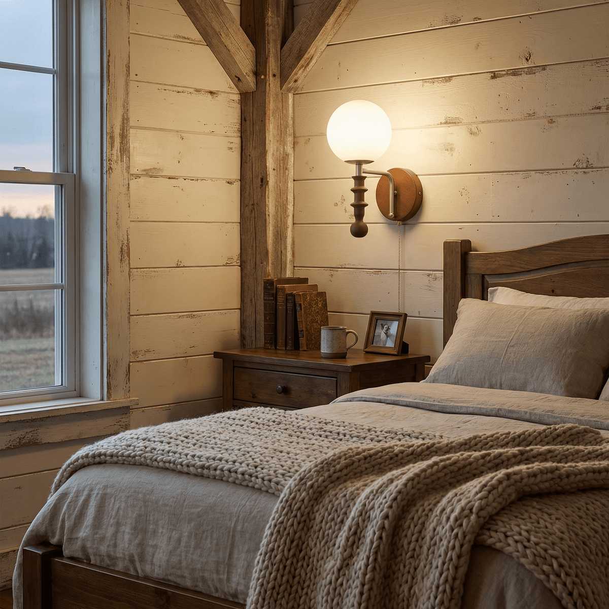 Bramwell Wall Sconce with Wood Accents and Frosted Glass Globe