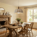 Boucle Harbor Pendant Light – Textured Dome with Walnut Accent