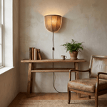 Sienna Linen Plug-in Wall Sconce – Handcrafted Fabric Shade, Vintage Pull Chain