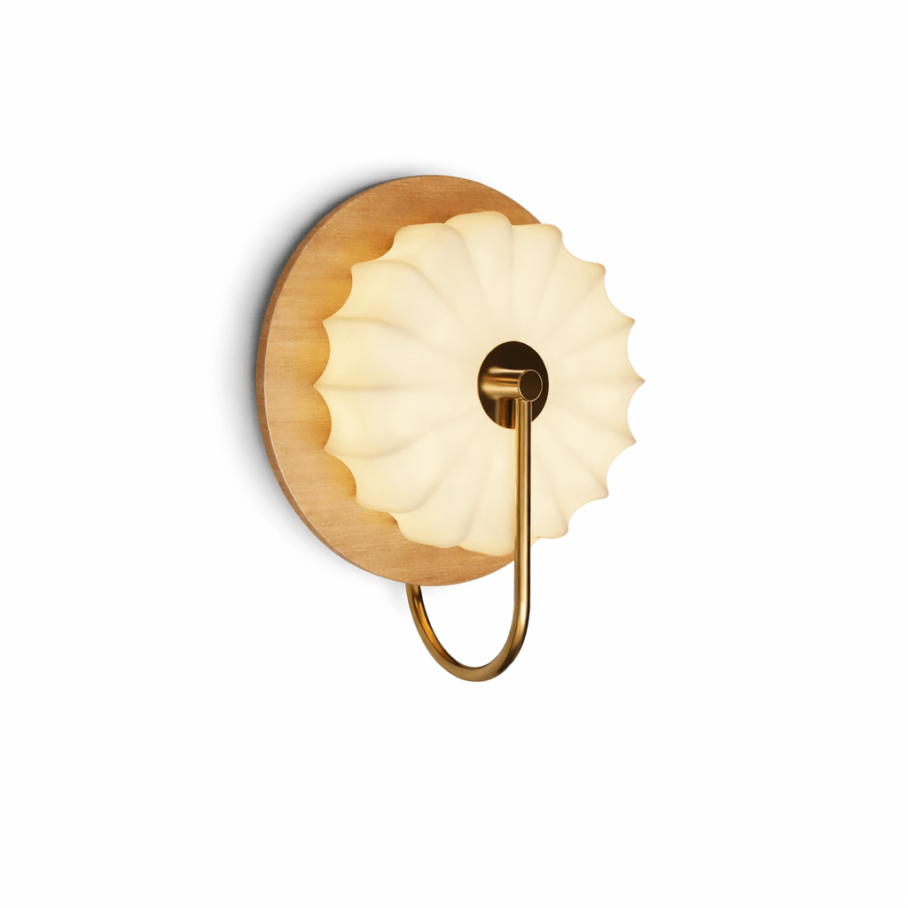 Solenne Petal Wall Sconce in Brass and Wood for Bedroom and Living Room