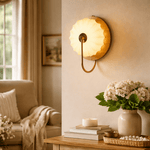 Solenne Petal Wall Sconce in Brass and Wood for Bedroom and Living Room