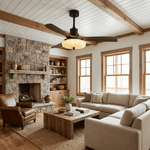 Lotus Bloom Ceiling Fan Light with Fabric Shade and Walnut Blades