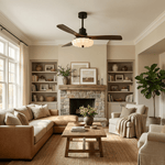 Lotus Bloom Ceiling Fan Light with Fabric Shade and Walnut Blades